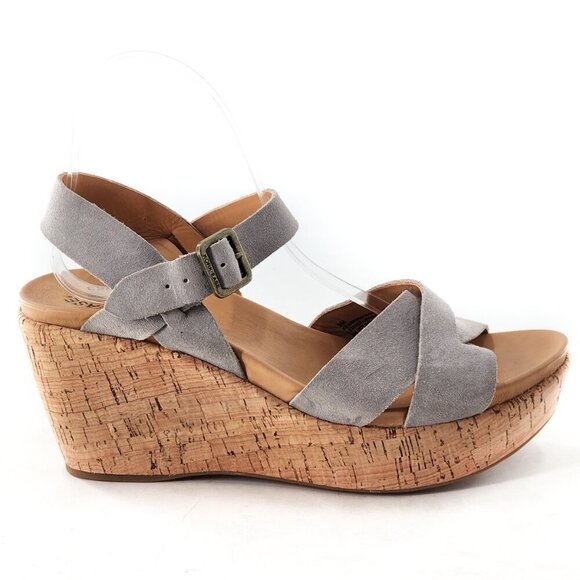 KORK-EASE NWOB Ava Platform Cork Wedge Suede Slingback Sandal Gray - Picture 1 of 7